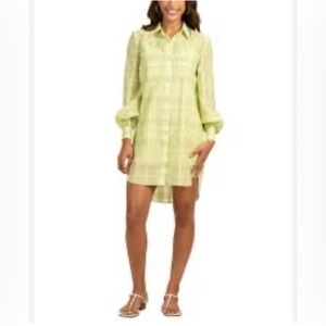 Trina Turk Lime Plaid Silk Blend Aisling Dress